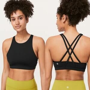[Lululemon] Black High Neck Energy Sports Bra Strappy Back Workout Top Size 12